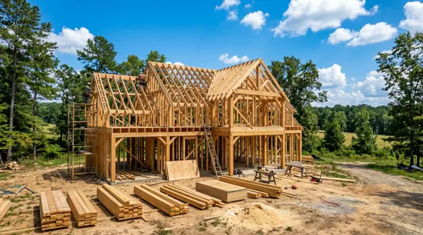Wood framing of a new house under construction